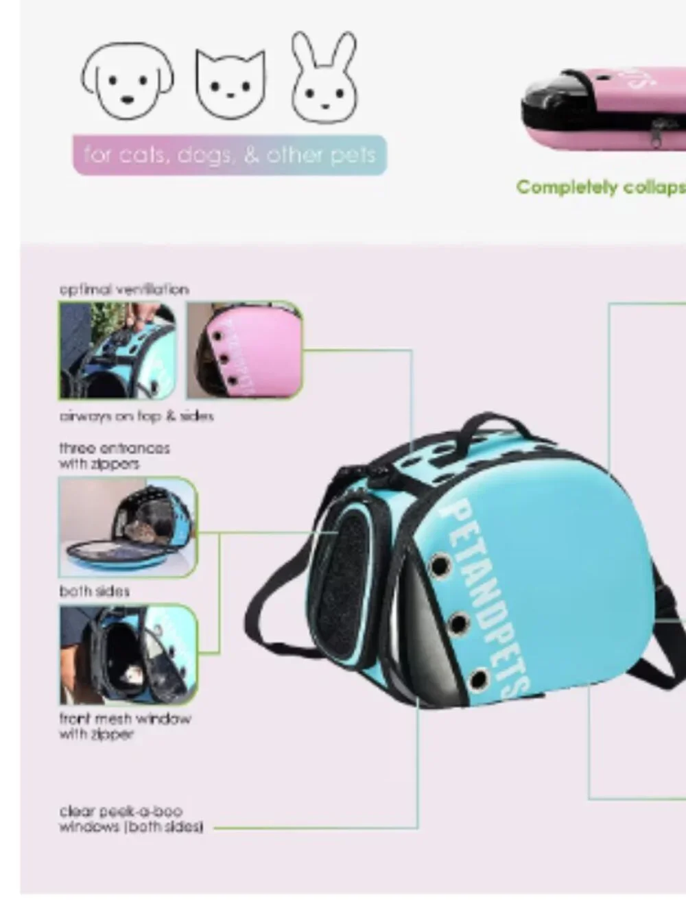 Petique Pet Carrier Bag with Adjustable Shoulder Strap - Pink